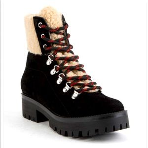 STEVE MADDEN Bitter Shearling Trim Bootie In Black Suede 6.5